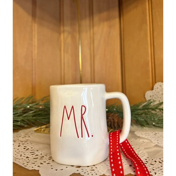 Rae Dunn Mr Mrs Ceramic Mug Ornament Red White Ribbon First Christmas Together - Picture 3 of 8